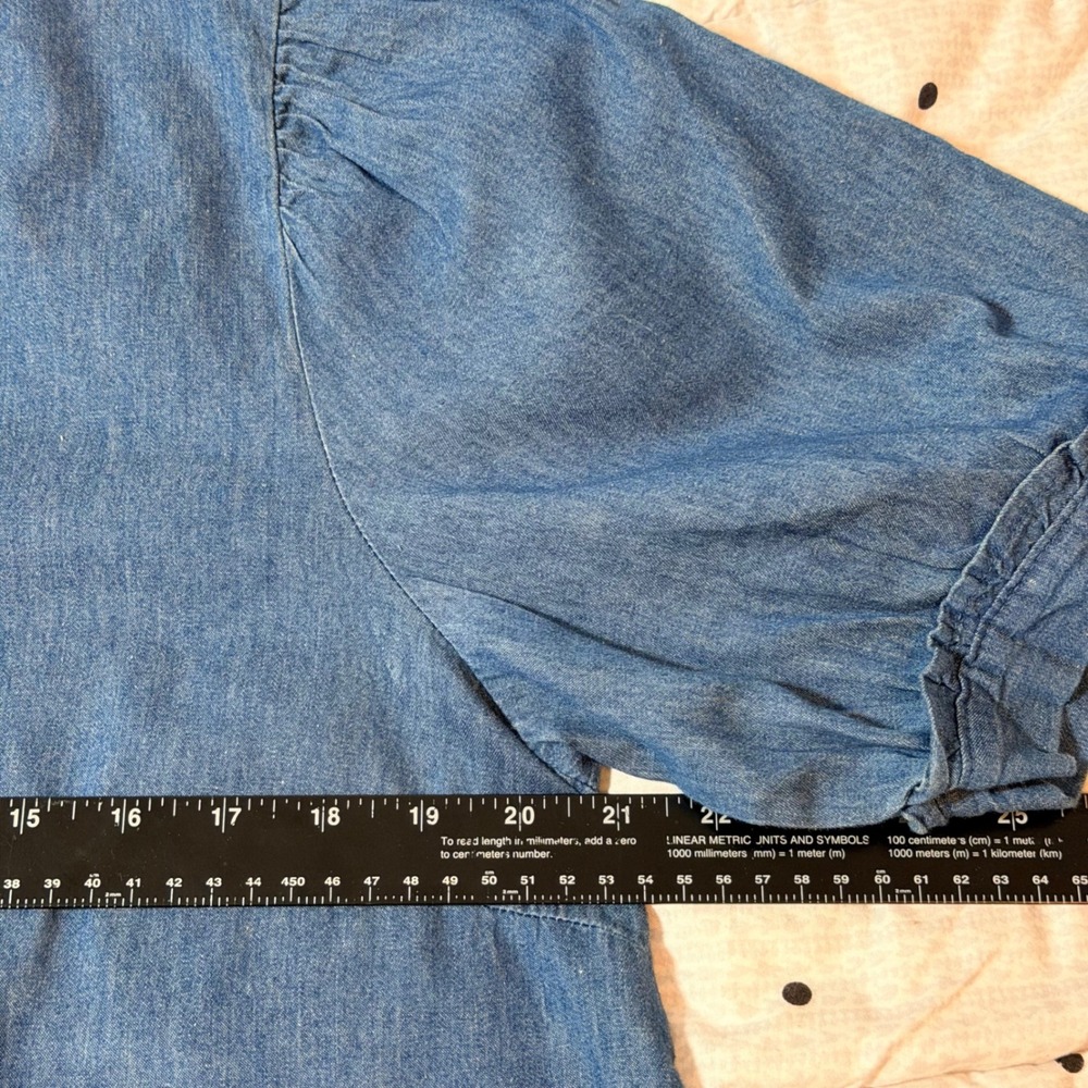 Draper James Womens‎ Blue Chambray V-Neck Puff Sleeve Blouse Top Large NWT - Picture 3 of 7